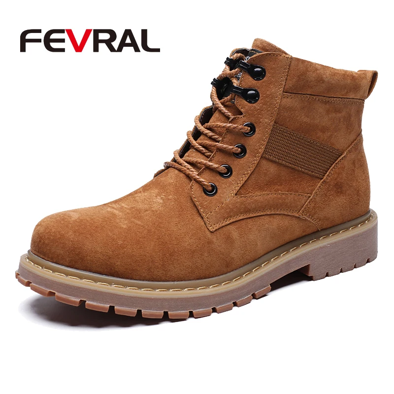 FEVRAL/Новинка; модные мужские ботинки; износостойкие ботильоны ручной работы; сезон осень-зима; Рабочая обувь из коровьей замши на шнуровке; мужские повседневные сапоги