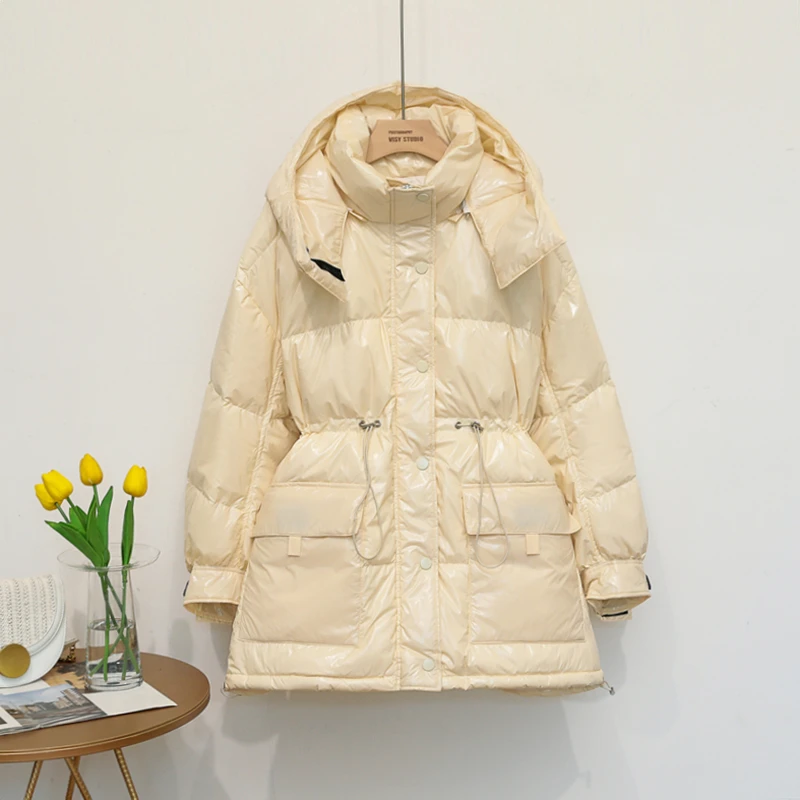 

2020 90% White Duck Down Jacket Winter Bright Coat Women Snow Clothes Loose Medium long Female Down Parka Oversize