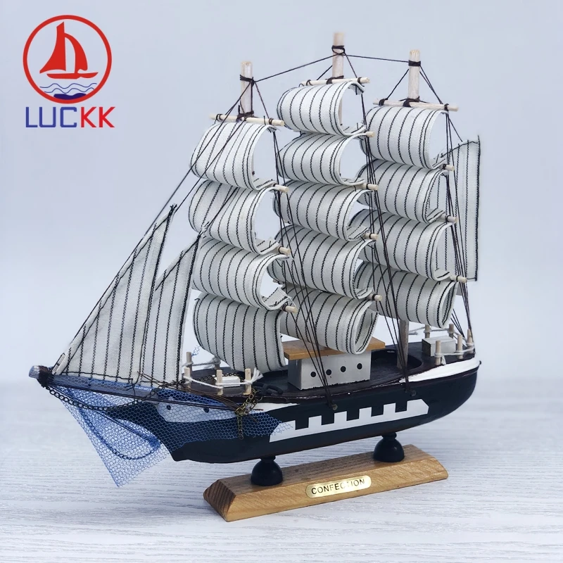 LUCKK 24 см Mediterrean Стиль ручной работы деревянные парусные модель лодки с синий