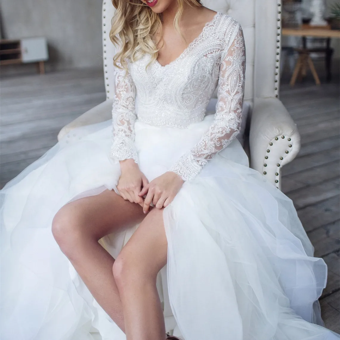 Женское свадебное платье It's yiiya белое кружевное платье-трапеция с длинными