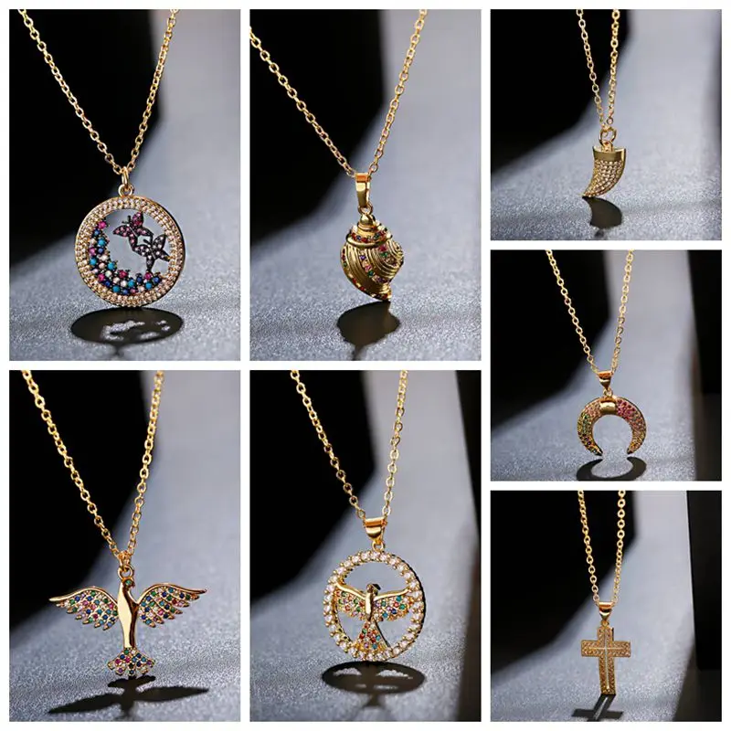 Высокое качество кубического циркония кулон ожерелье для женщин золотой цвет CZ