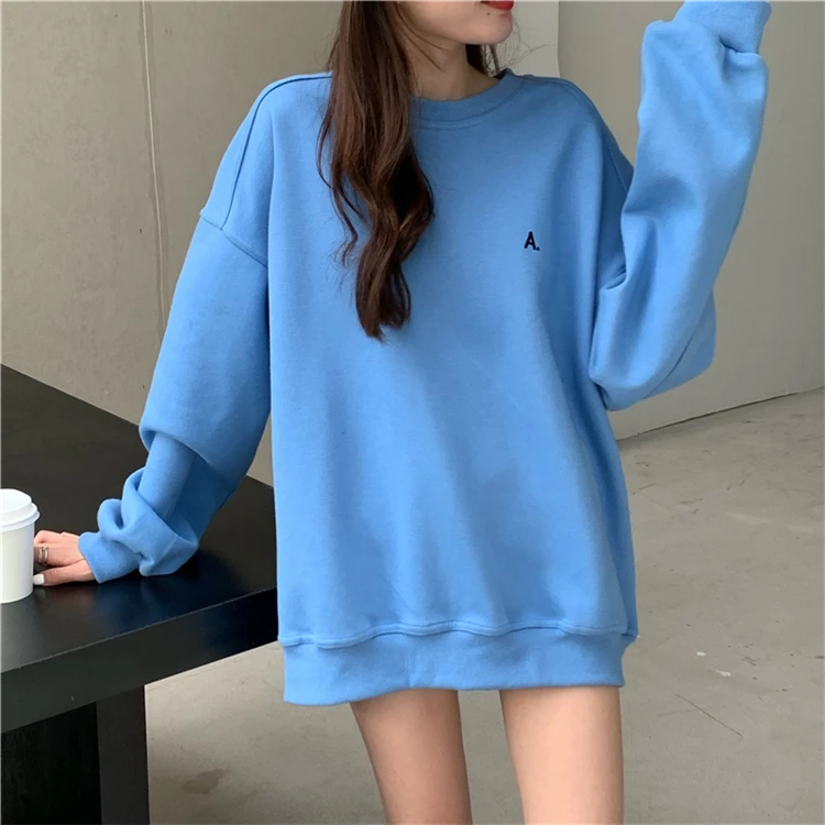 

YTX232 2021 new Korean version of bf loose lazy fashion round neck white Sweatshirts women