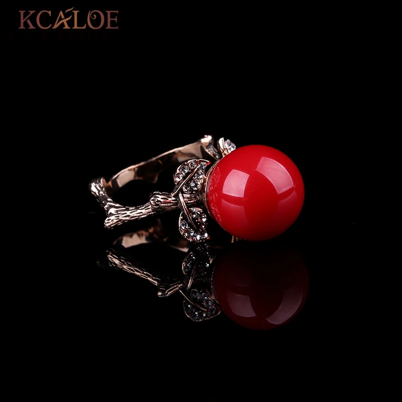 KCALOE кольца с натуральным камнем красный коралл розовое золото цвет Bijoux Femme Винтаж резной кристалл обручальное кольцо из Стразы ювелирные изделия Anel