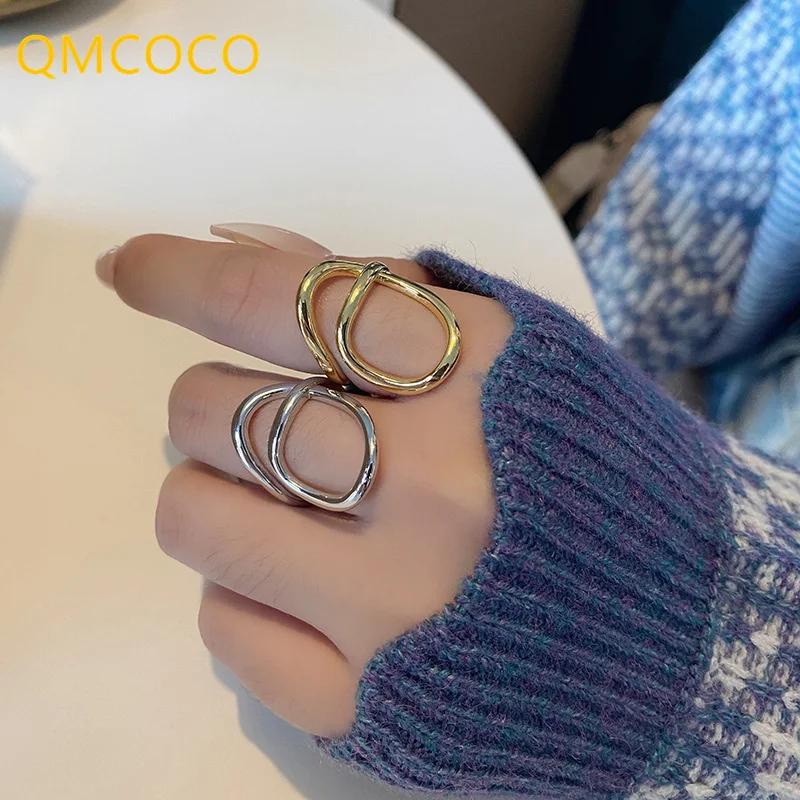 

QMCOCO модное геометрическое кольцо для женщин в стиле INS открытое регулируемое кольцо на указательный палец серебро 925 пробы изящные украшени...