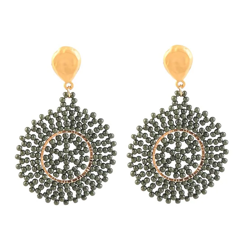 

Bohemian Handmade Beaded Resin Earrings Cute Geometric Round Design Bead Dangle Earrings for Women Simple Fashion Retro Jewelry