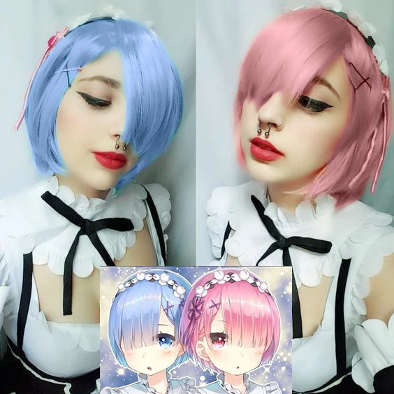 Парик LUPU для косплея REM And RAM с короткими прямыми волосами Re:Zero начало жизни в