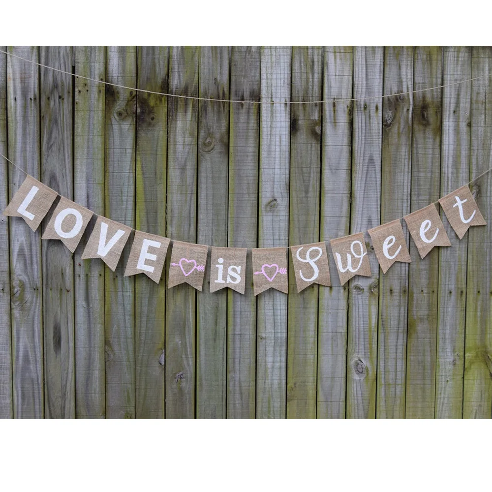 Надпись Love is sweet из мешковины надпись SweetsCake для стола деревенская свадьба Sweet