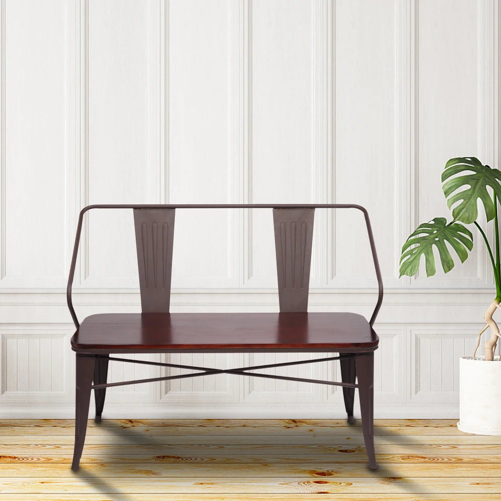 

45 inch Iron And Wood Combined Industrial Wind Long Bench Garden Ourdoor Bench