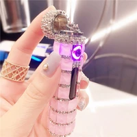 gorgeous diamond ladies usb lighter with led power display electronic lighters unusual portable cigarette accessories women gift
