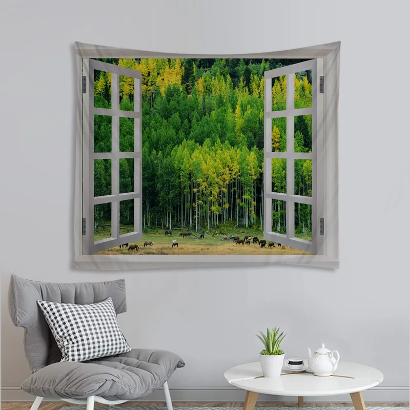 

Windows Scenery Tapestry Wall Hanging Cloth Bed Spread Beach Towel Table Cloth Yoga Mat House Decoration Living Room Decoration