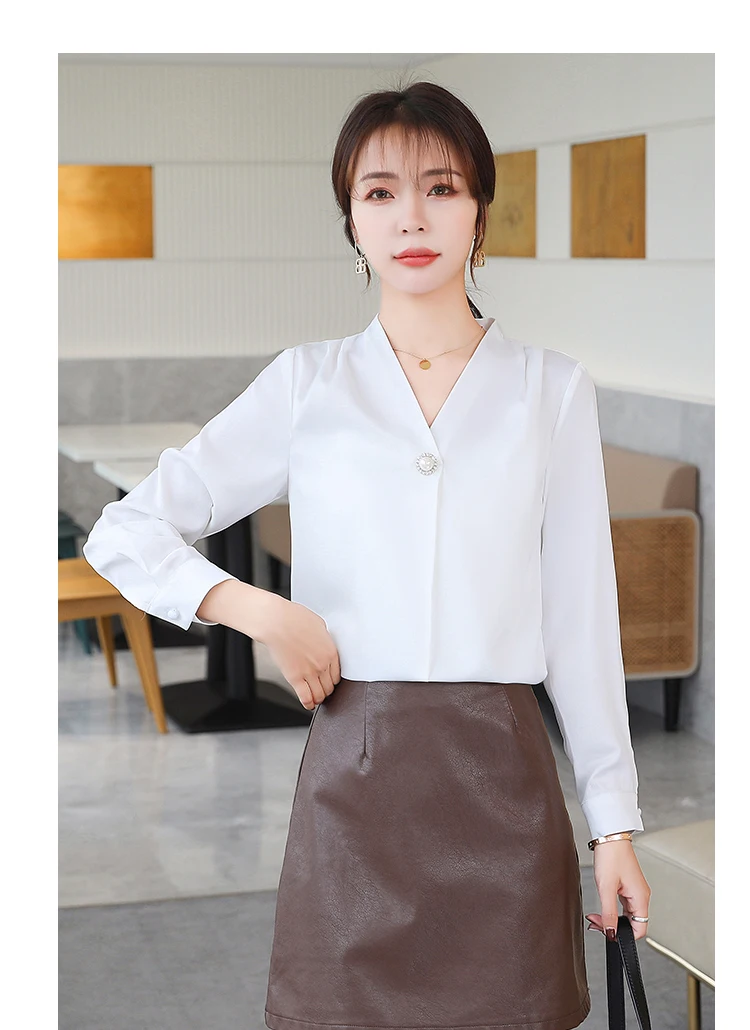 

2021 Spring New Satin Pink Shirt, Long-sleeved Shirt, Wild Bottoming, Western Style Shirt, Female Design Sense Niche