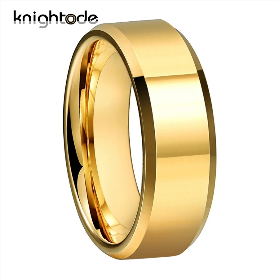 6/8mm High Quality Gold Color Wedding Band Men Women Tungsten Carbide Engagement Rings Beveled Edges Flat Polishing Comfort Fit