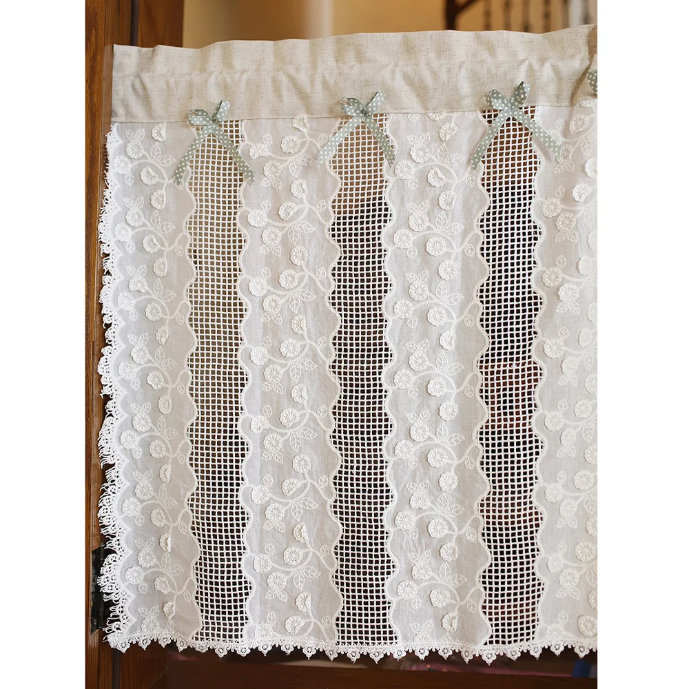 Белая вышитая полого дизайна полузанавеска Короткая занавеска для кухни