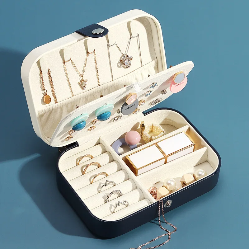 

2021 Portable Travel Jewelry Organizer Box Storage Case Girl Mini PU Leather Earrings Ring Necklace Jewellery Case Organizer