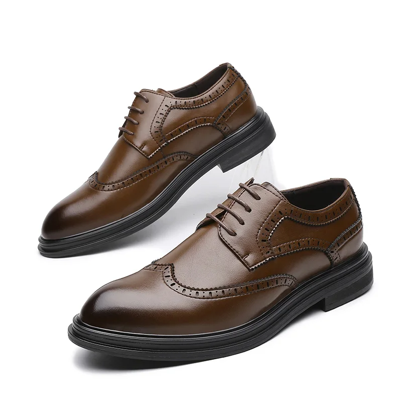 

Autumn Men Dress Shoes Handmade Brogue Style Paty Leather Wedding Shoes Men Flats Leather Oxfords Formal Shoes