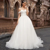 boho off the shoulder sweetheart wedding dress 2021 elegant a line pleats sweep train organza backless bridal gowns