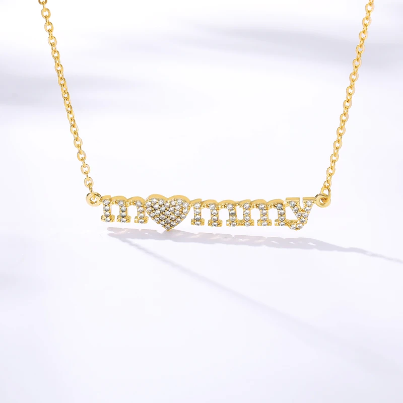 Zircon Heart Letter Mommy Necklace For Women Mother Rose Gold Silver Color Stainless Steel Chain Female Pendant Jewelry | Украшения и