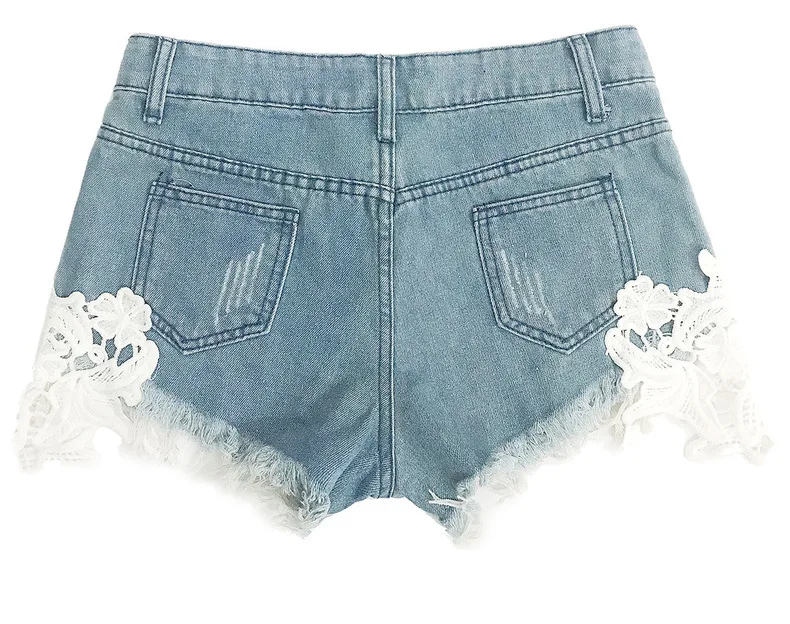

Lace Appliques Jeans Women Shorts Fashion Elegant Short Pants With Hole DZA196