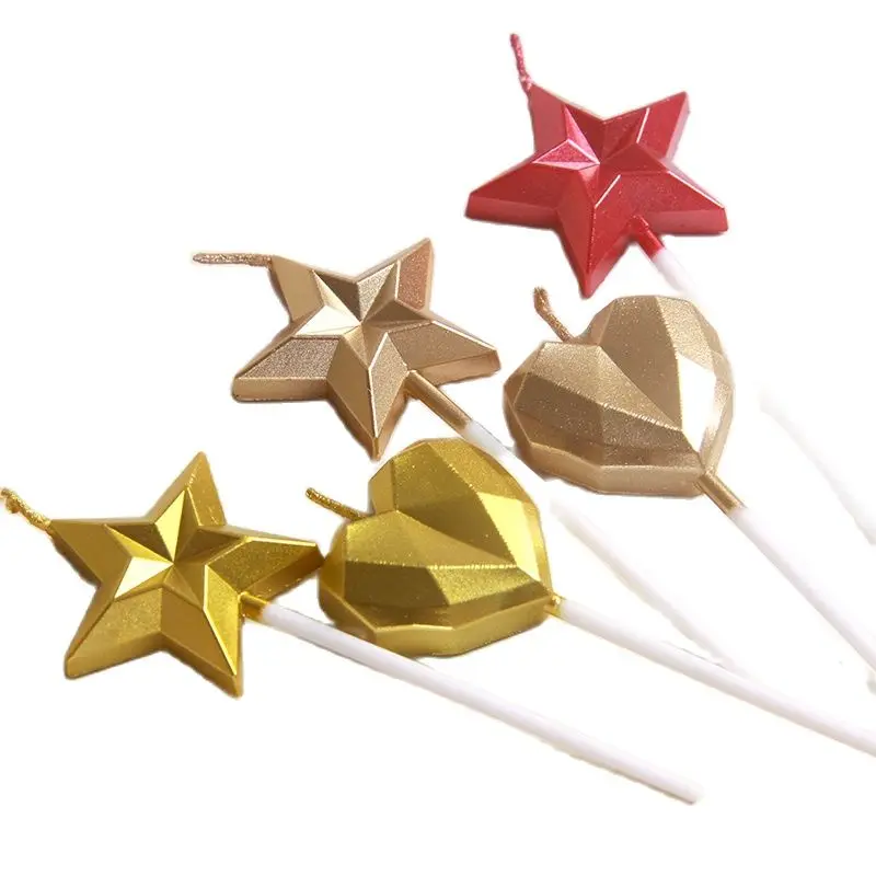 

Sparkling Birthday Candle Cake decoration wax star Love heart Gold silver Romantic for Party wedding Smoke-free favors Supplies