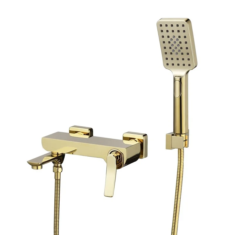 Gold Bathroom Bathtub Shower Faucets Set Soild Brass Rotatin