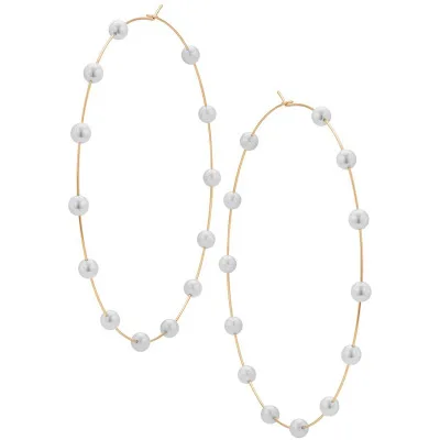 FIONTO, новинка, Boho, белые, имитация жемчуга, круглые, круглые, серьги-кольца, для женщин, золотые, большие серьги, корейское ювелирное изделие, массивные серьги CA4582 - Окраска металла: gold