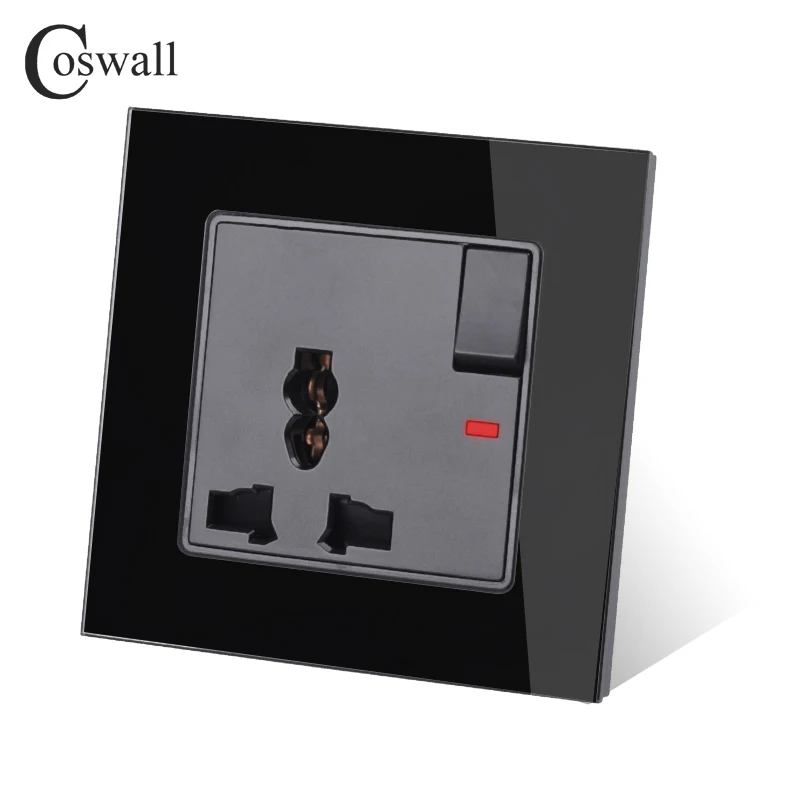 Стеклянная панель COSWALL из закаленного стекла 13A универсальная розетка с неоновой