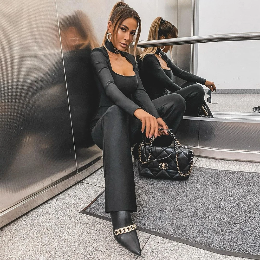 Ocstrade Runway 2020 New Arrivals Black Bandage Jumpsuit Women Autumn Winter Elegant Jumpsuit Bodycon Jumpsuits Party Clubwears