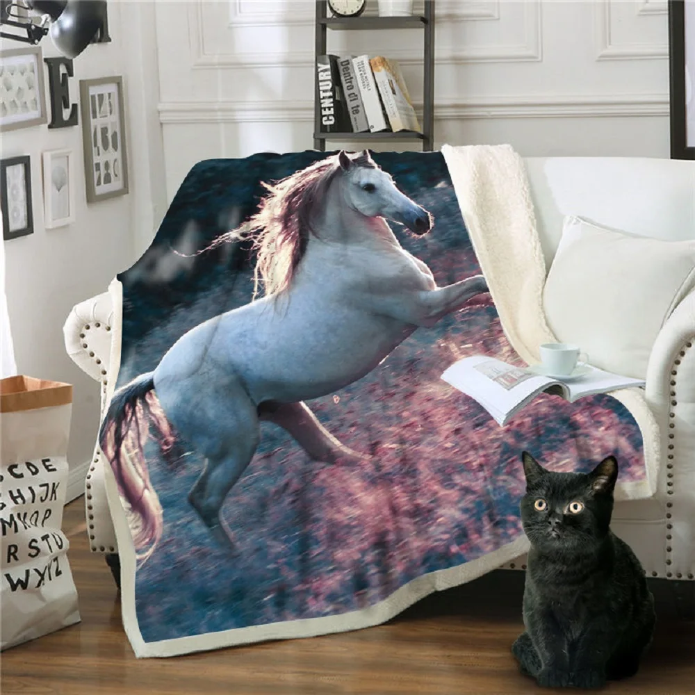 3D принт лошадь шерпа Флисовое одеяло диван кровать покрывало дети мультфильм