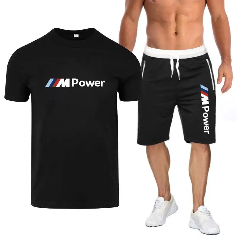 

2021 summer casual sportswear brand men's set round neck short-sleeved cotton T-shirt +shorts fashion fitness running track suit