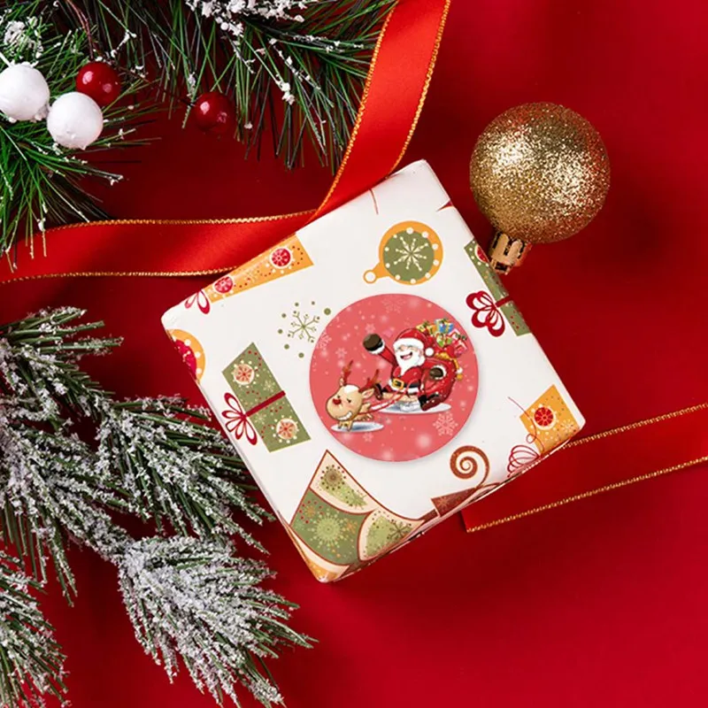 

500 Pcs/Roll Merry Christmas Round 1 inch Stickers Christmas Sticker Holiday Gift Sticker Envelope Seal Sticker