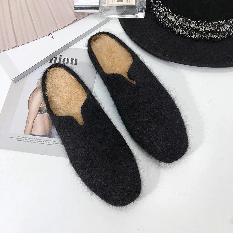 Обувь с закрытым носком Туфли без задника класса люкс из норкового меха Теплые