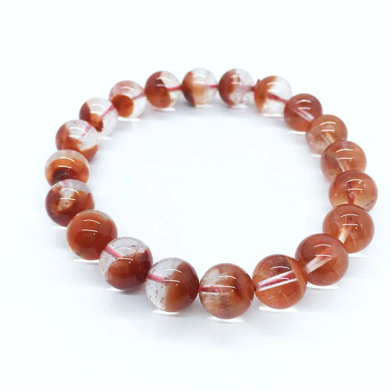 

Fine Natural Red Rabbit Hair Crystal Bead Bracelet Aura Natural Gem Jewelry Crystal Energy Elastic Bracelet for Men and Women