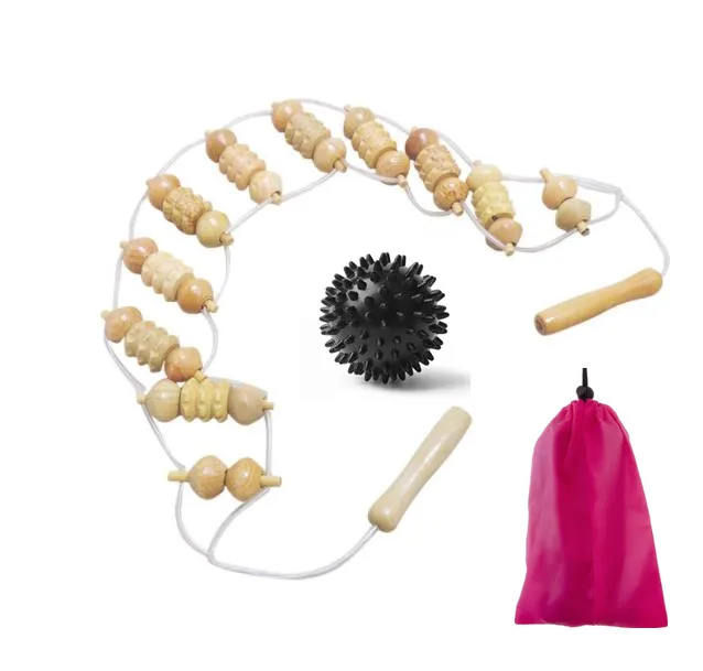 Массажер для спины из дерева с шипастым роликом и спусковой точкой акупрессуры для фитнеса.