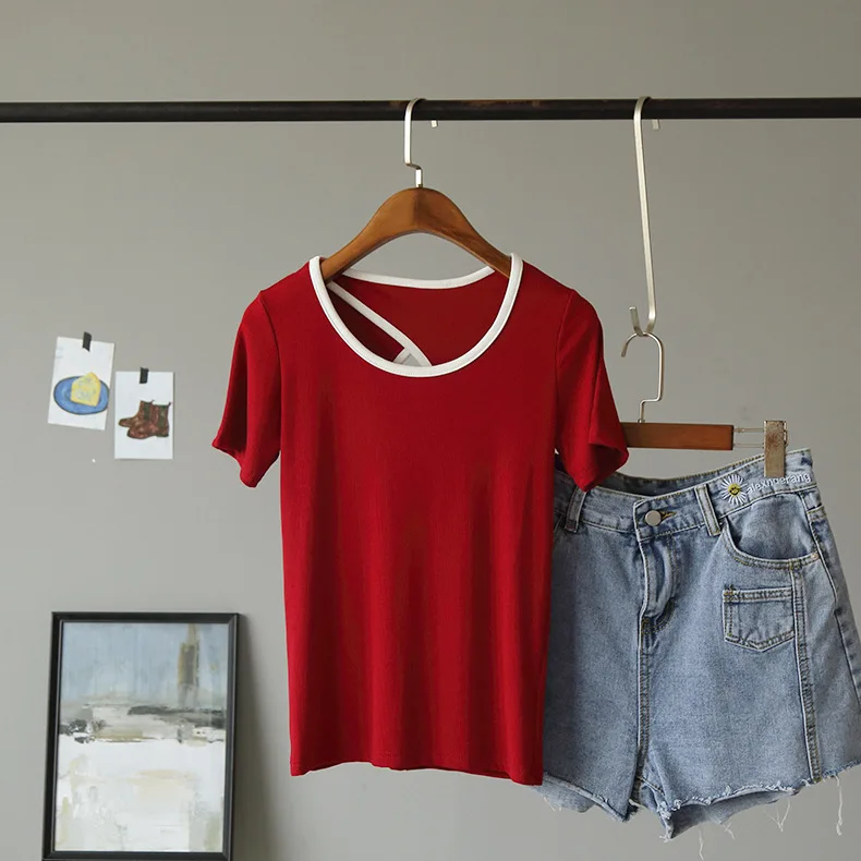 

t shirt women harajuku tops women 2020 Short Sleeve O-Neck Top T-Shirt camiseta mujer Backside Hole