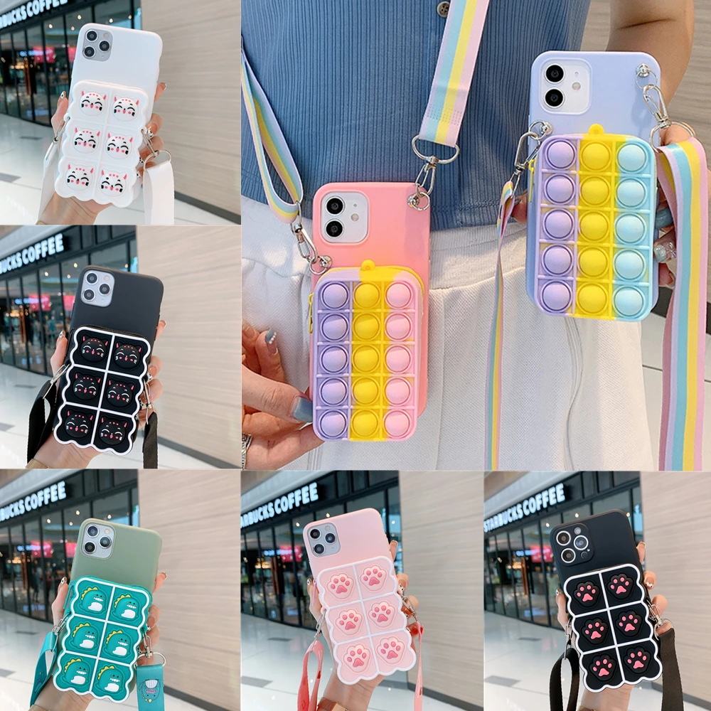 

Wallet Purse Coin Bag Pop Fidgrt Toys Phone Case For Samsung Galaxy M21S M30S M51 M31S A10S A20S A02S A22 Cartoon Bubble Cover