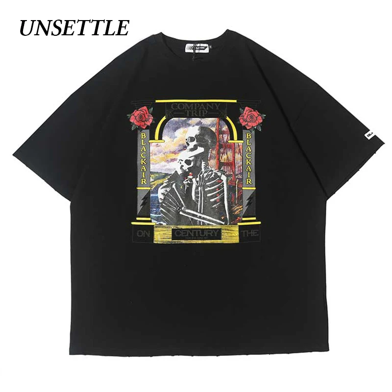 UNSETTLE Harajuku футболка летняя Готическая Мужская/Женская в стиле хип хоп с модным