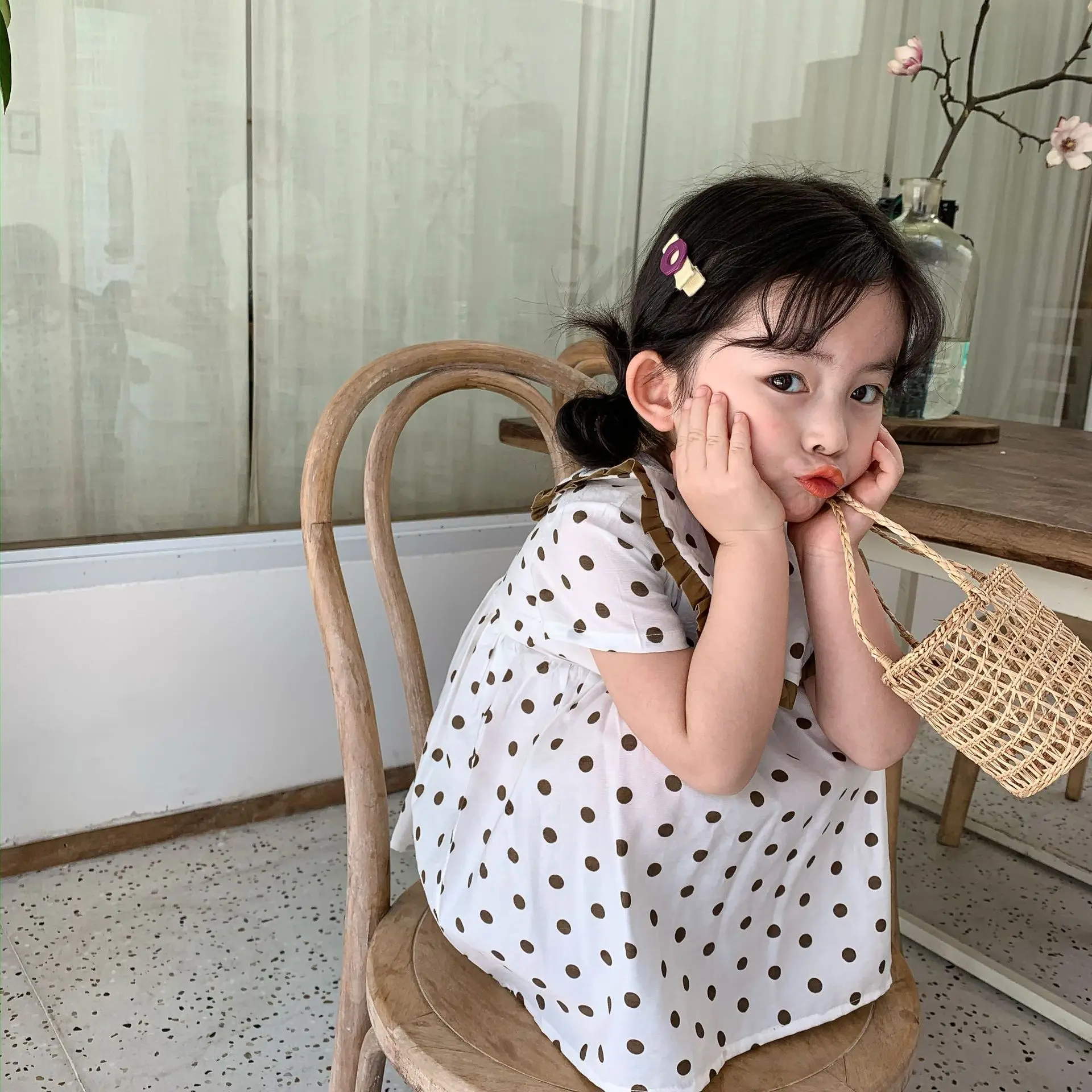 Платье в Корейском стиле с принтом горошек милое платье воротником форме листа