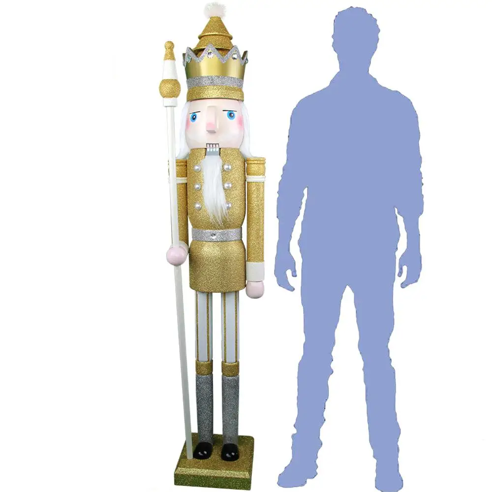 CDL 6feet/180cm/6ft/6foot Life size large/Giant Gold Glitter  Christmas Wooden Nutcracker King & Soldier Ornament Doll Gift K29