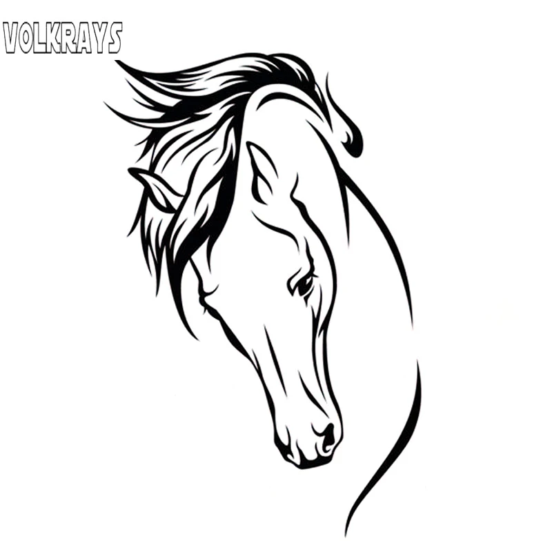 

Volkrays Personality Car Sticker Animal Horse Head Car Accessories Reflective Sunscreen Vinyl Decal Black/Silver,16cm*9cm