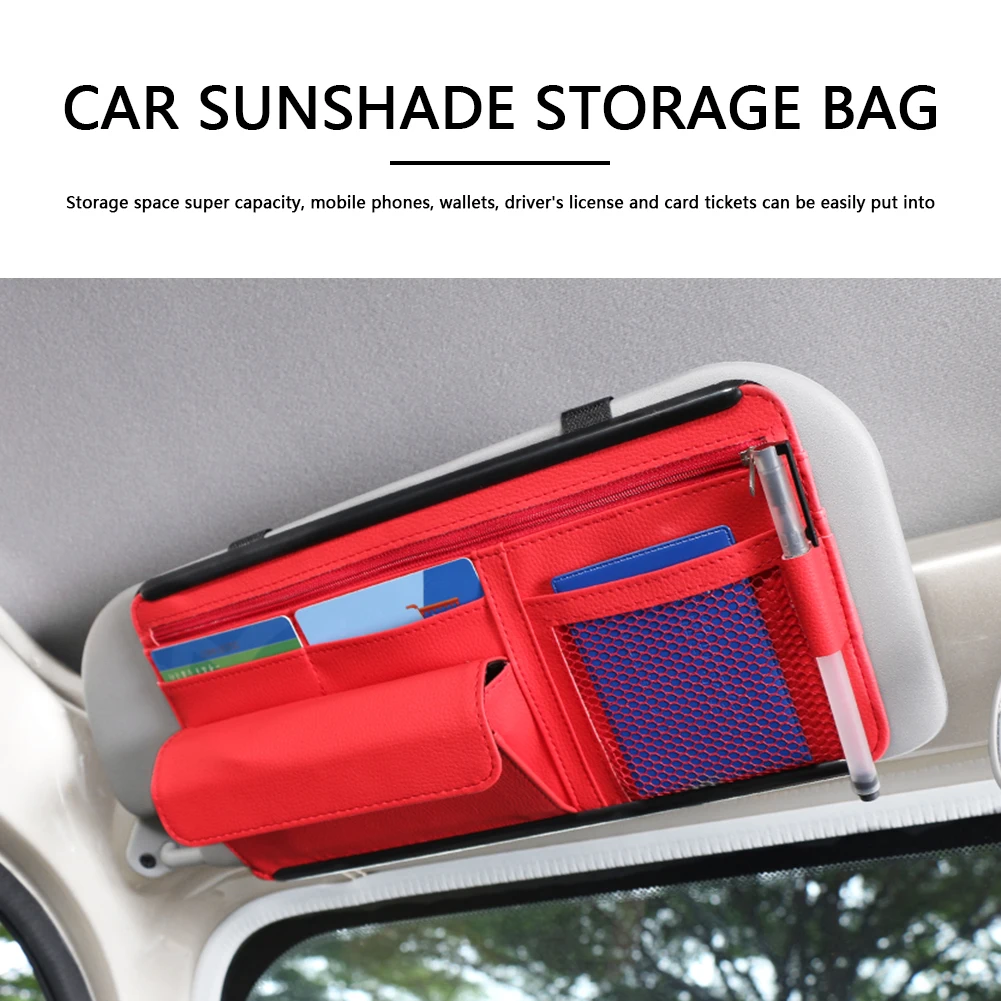 

Universal Car Sun Visor Organizer Bill Pen Card Storage Holder Sunglasses Case Outdoor Personal Car Part Decoration