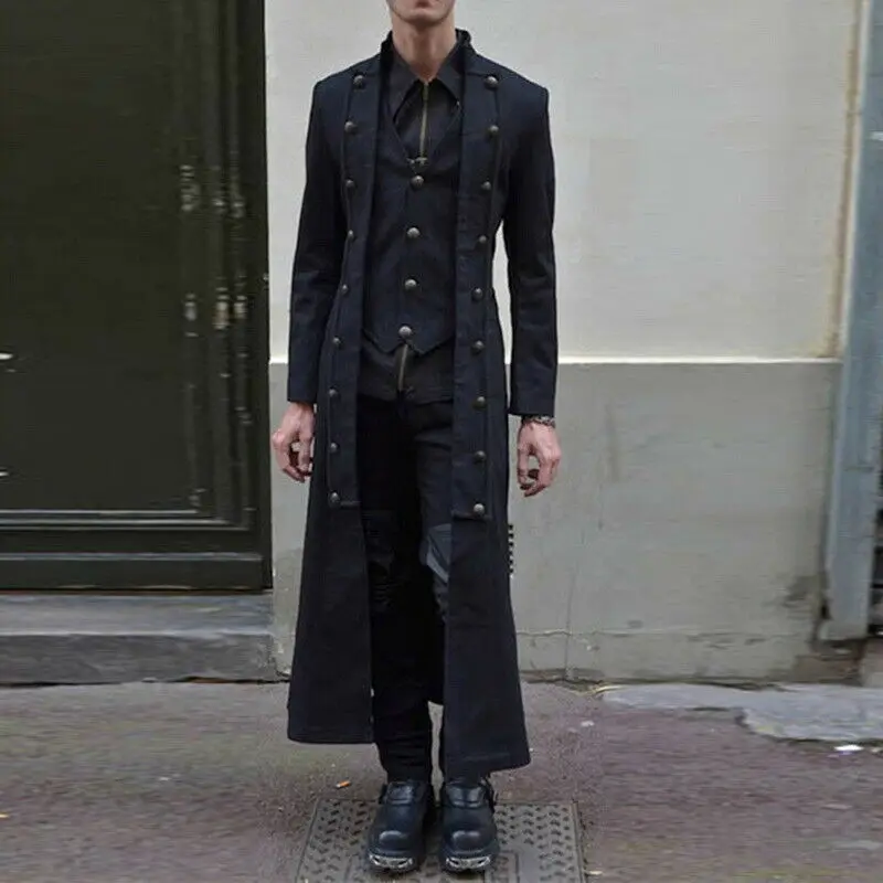 Мужская однотонная куртка длинное пальто в средневековом стиле платье стимпанк