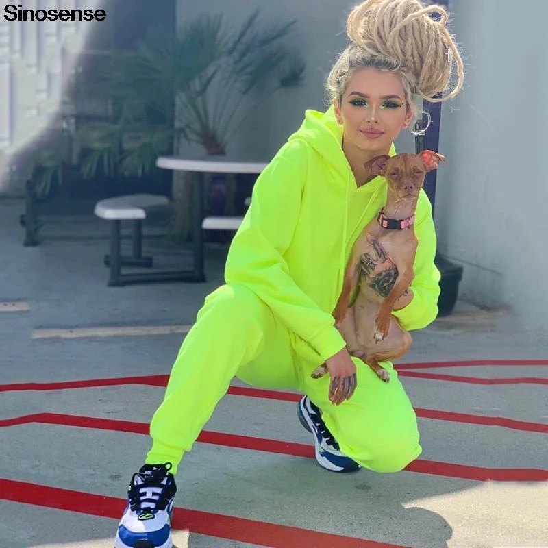 Новый осенний спортивный костюм однотонный розовый неоновый зеленый комплект из
