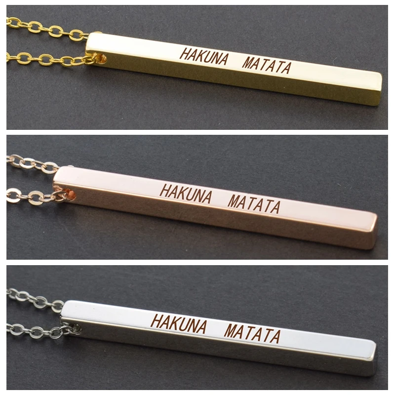 

Inspirational Quote "Hakuna Matata" Vertical Bar Necklace Ancient African Proverb Engraved Necklace for Boyfriend and Girlfriend