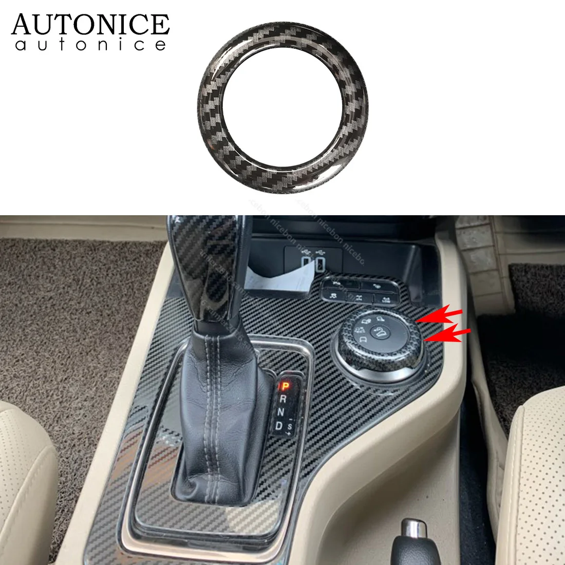 

Carbon Fiber Color Gear Shift Knob Decorator Cover Trim Fit for Ford Ranger Everest Endeavour 2015 2016 2017 2018 2019 2020 ABS