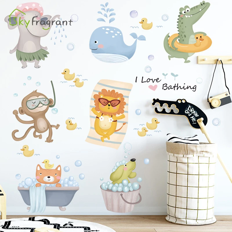 

Creative Cartoon Cute Animal Bathroom Removable Home decoration Sticker Kids room decor Background Wall Stickers Self-adhesive