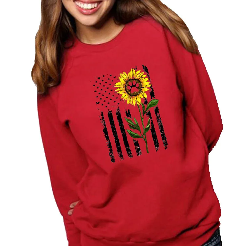

Women Hoodie Sunflower Printed Hoodies Women Fleece Long Sleeve O Neck Loose Sweatshirt Girls Pullovers Winter
