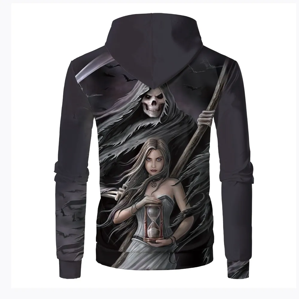 

New autumn winter 3D beauty skull print Hoodie men's casual long sleeve Pullover Sweatshirt punk style Punisher skull Hoodie