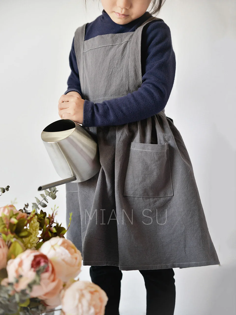 

Parent-Child Apron Baby Children's Baking Pure Cotton Linen Kitchen Waist Korean Work Clothes Can Be Customized Logo