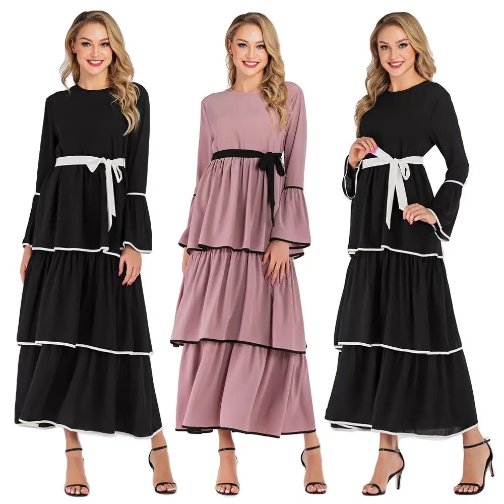 2019 Абая для мусульманских женщин шифон рукава фонарики длинное платье макси