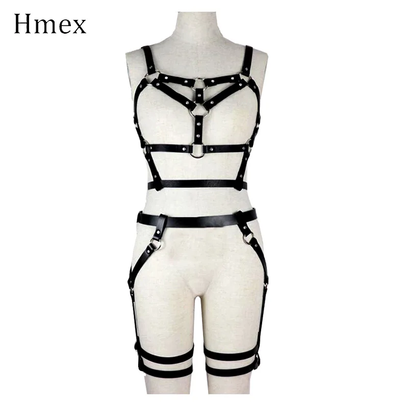 1 Set G 2 Piece Set Women Erotic Leather Harness Garter Sexy Harajuku Bra Garter Belt Punk Bondage Chest Corset Suspender Sets - Цвет: 1 Set G